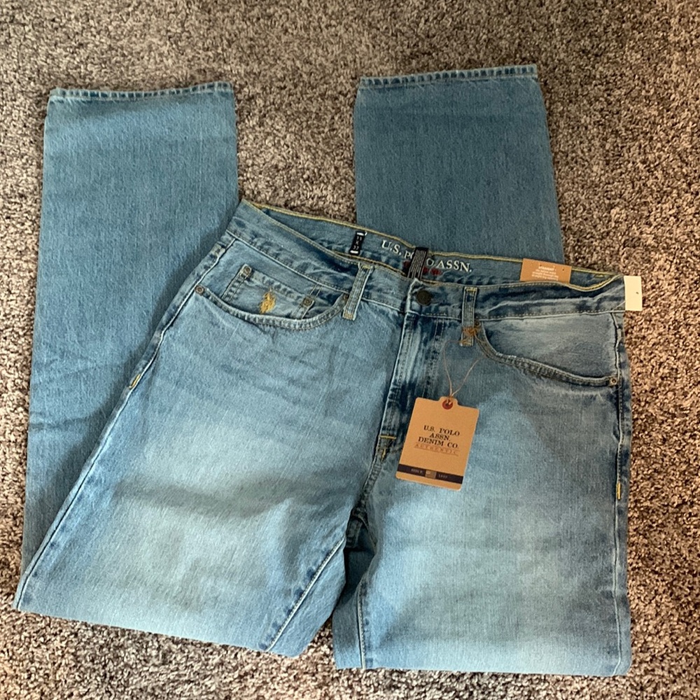 Mens Polo light wash denim jeans 33 x 32
